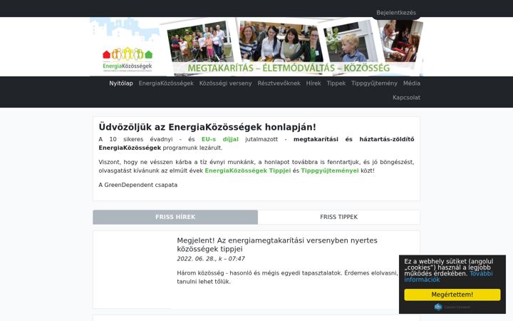 Snímek obrazovky energiakozossegek.hu