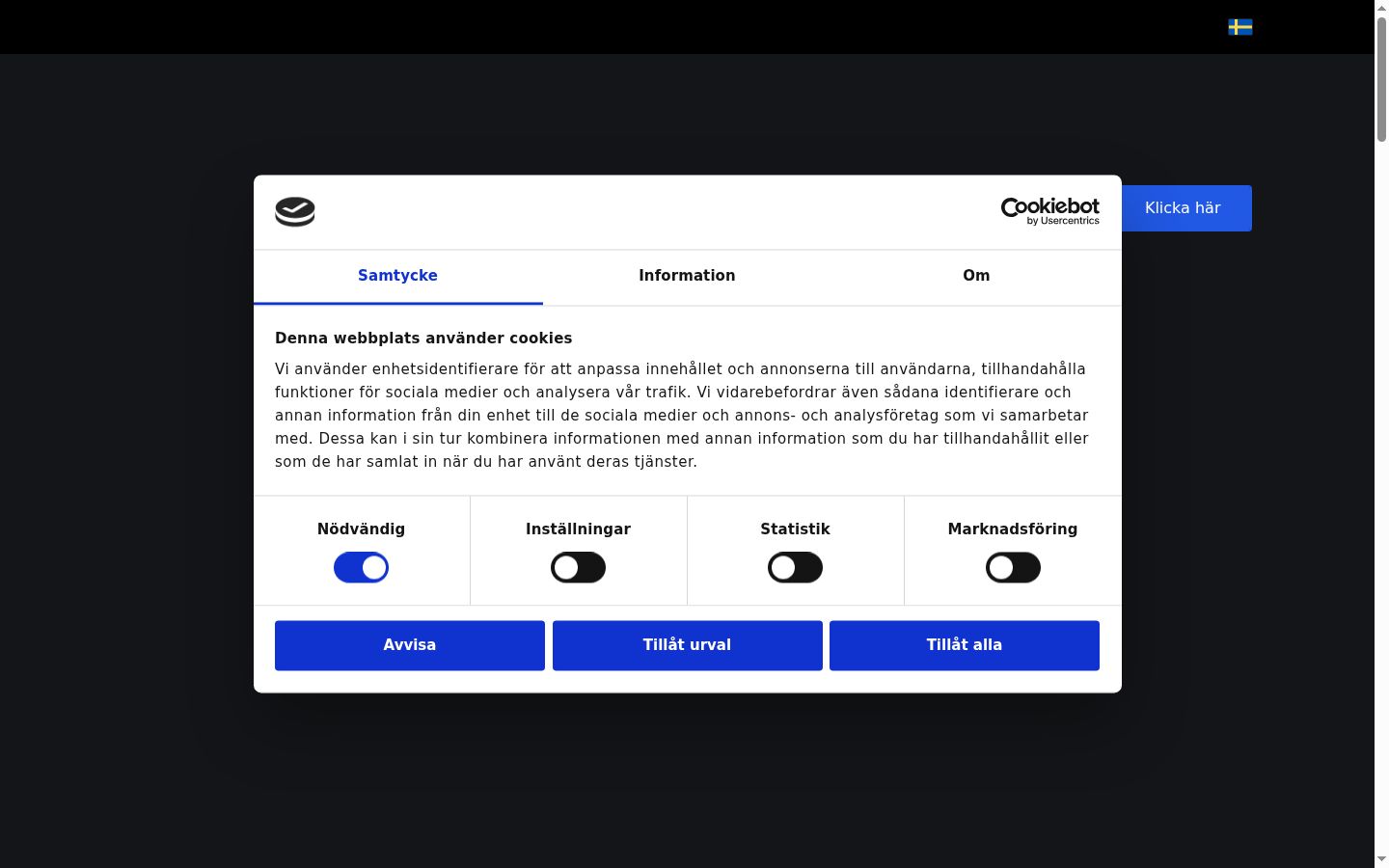 Screenshot del banner di consenso mostrato prima di qualsiasi interazione