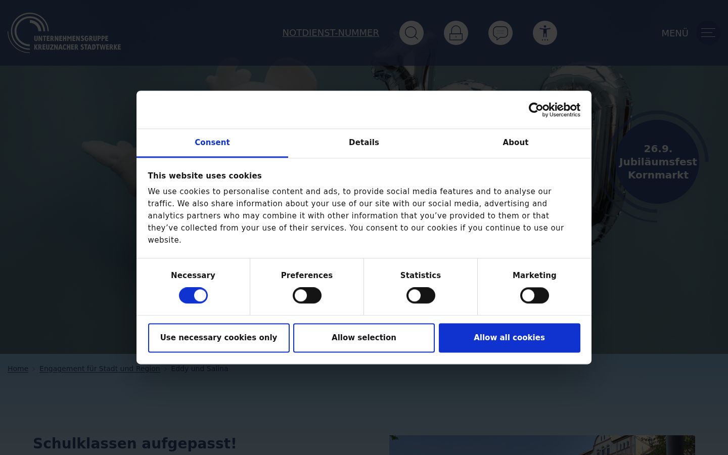 Captura de ecrã do banner de consentimento apresentado antes de qualquer interação