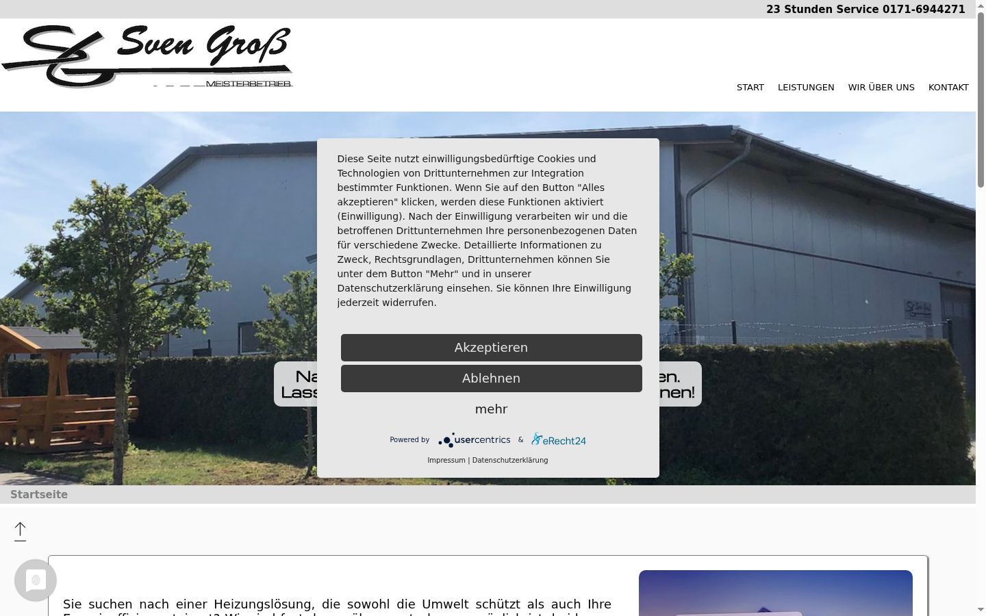 Screenshot des Einwilligungsbanners vor jeglicher Interaktion