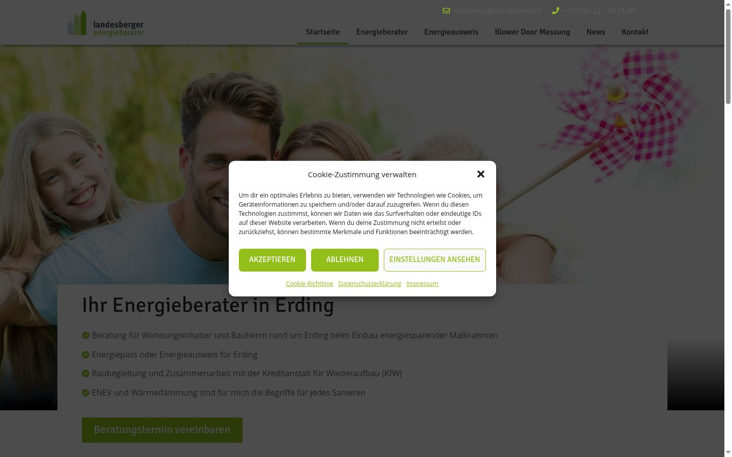 Captura de ecrã do banner de consentimento apresentado antes de qualquer interação