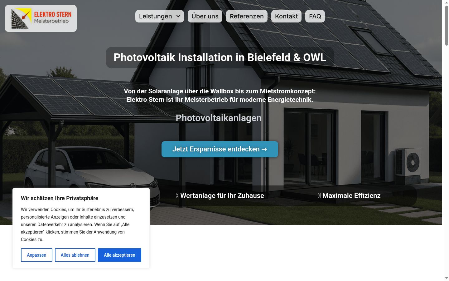 Screenshot des Einwilligungsbanners vor jeglicher Interaktion