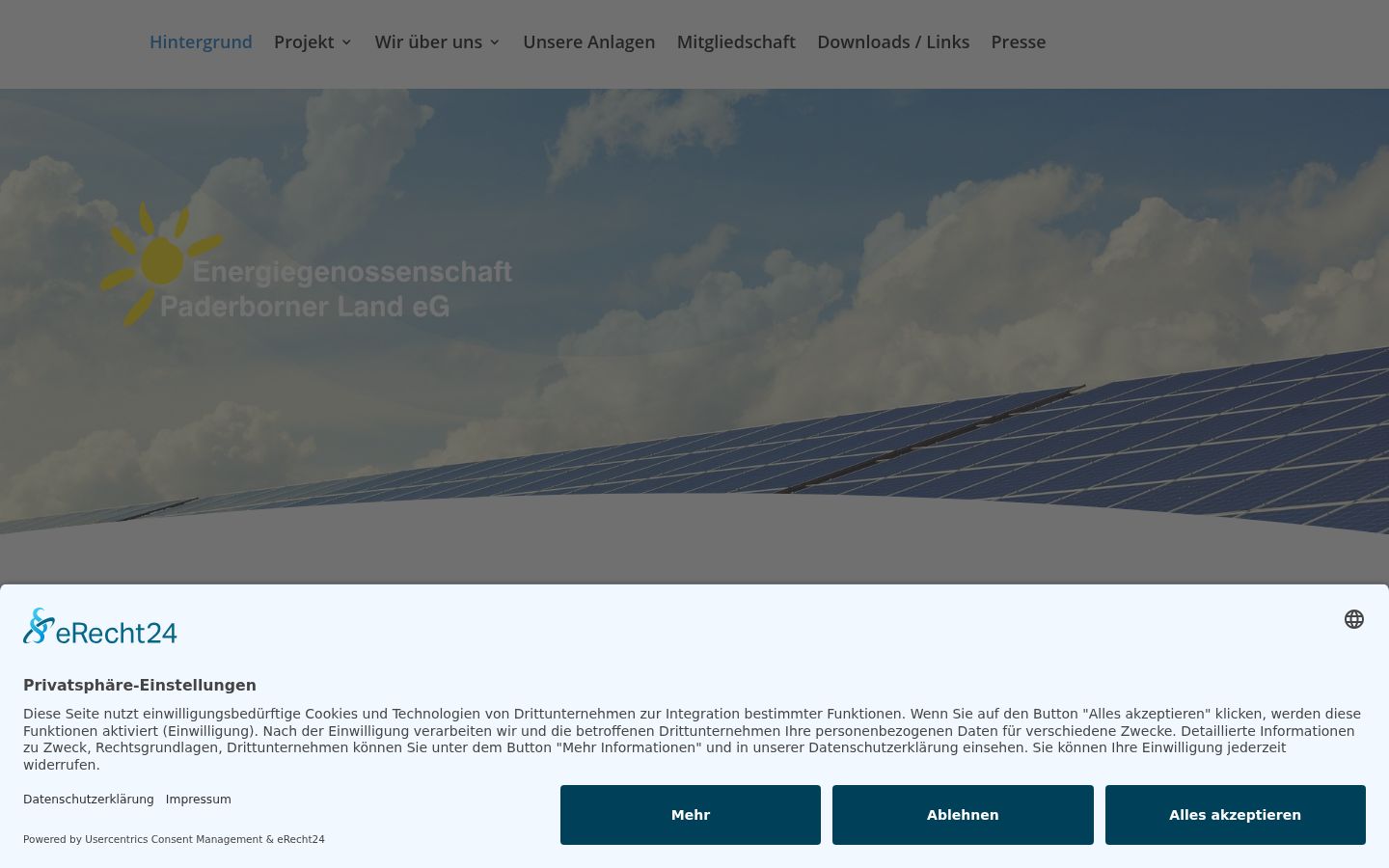 Screenshot des Einwilligungsbanners vor jeglicher Interaktion