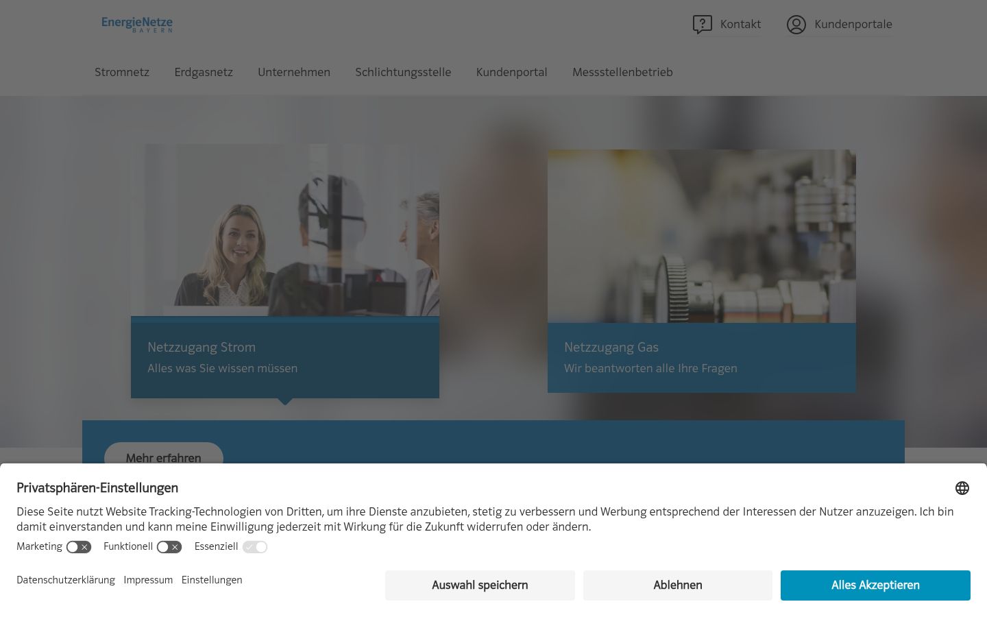 Screenshot des Einwilligungsbanners vor jeglicher Interaktion
