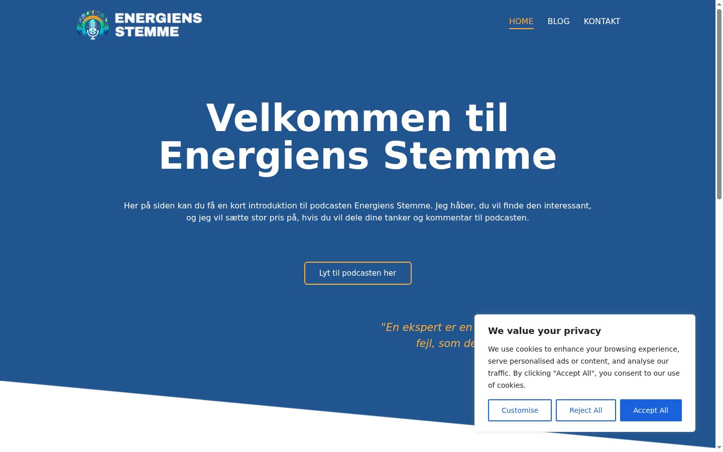 Skärmbild av samtyckesbannern som visades före någon interaktion