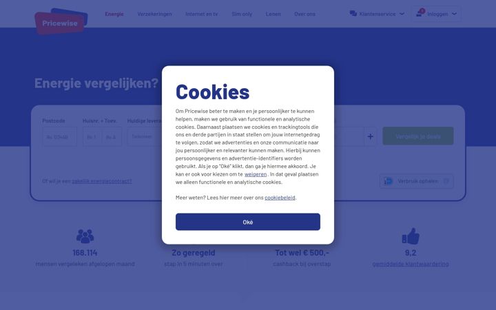 Screenshot of energieprijzenvergelijken.com