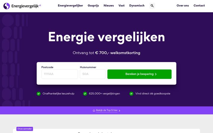 Screenshot of energievergelijk.nl