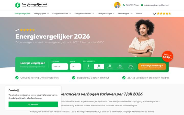 Captura de ecrã de energievergelijker.net