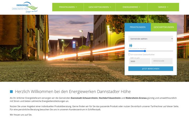 Screenshot of energiewerke-dh.de