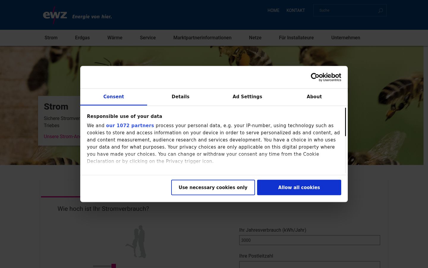 Screenshot of the consent banner shown before any interaction