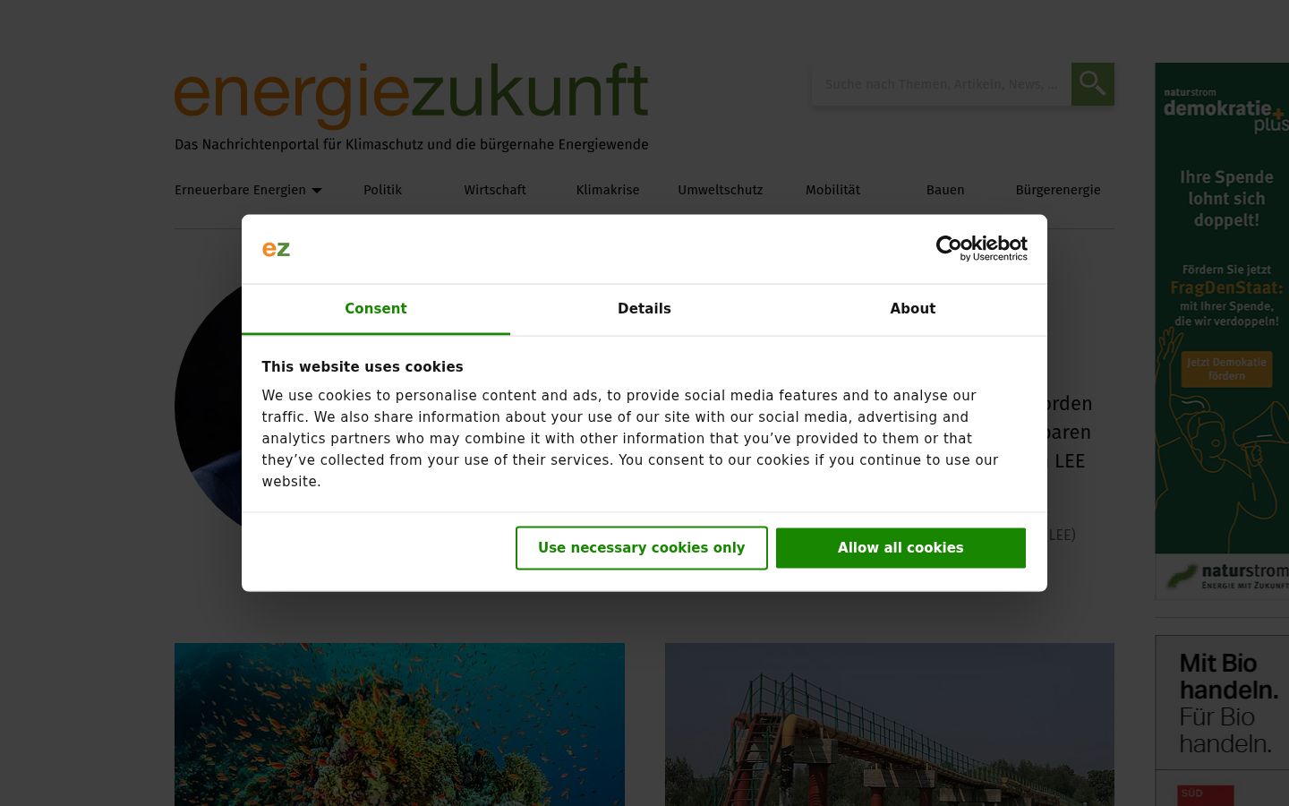 Ekrānuzņēmums ar piekrišanas baneri, kas tika rādīts pirms jebkādas mijiedarbības