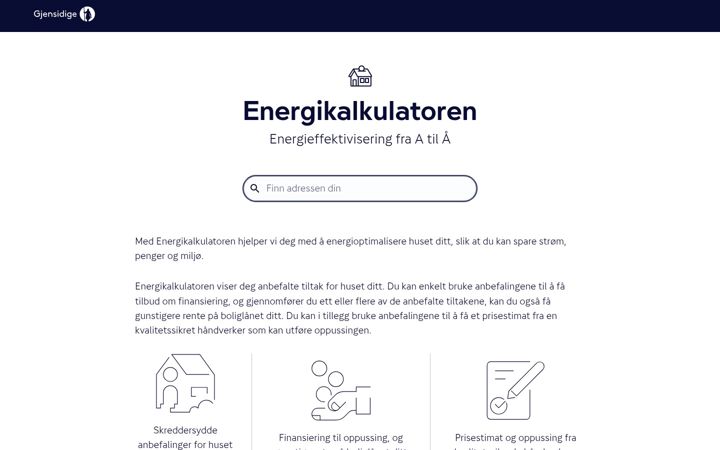 Screenshot van energikalkulatoren.no