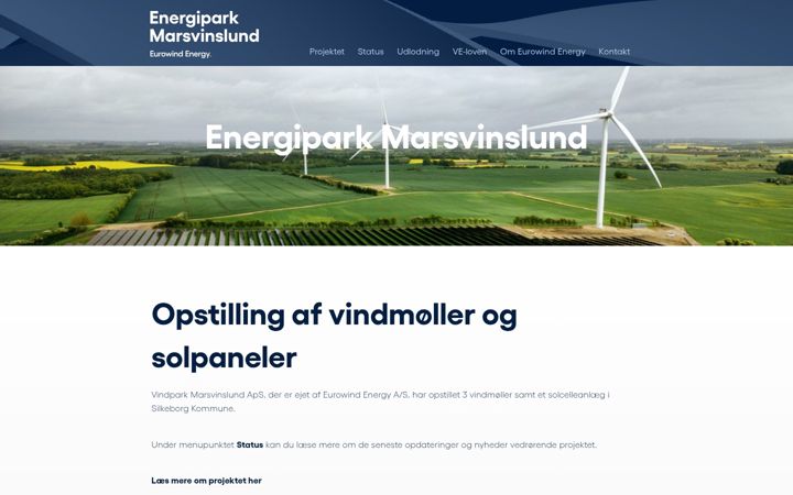 Captura de pantalla de energiparkmarsvinslund.dk