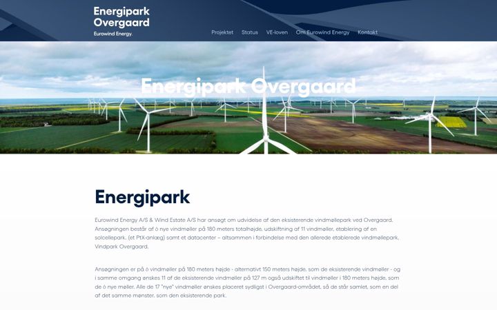 Captura de pantalla de energiparkovergaard.dk