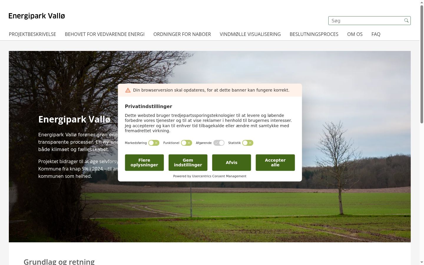 Screenshot of the consent banner shown before any interaction