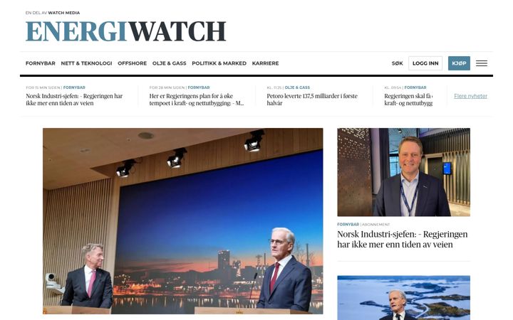 Screenshot van energiwatch.no