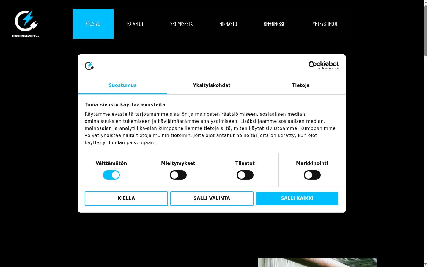 Sutikimo reklamjuostės, rodytos prieš bet kokią sąveiką, ekrano kopija