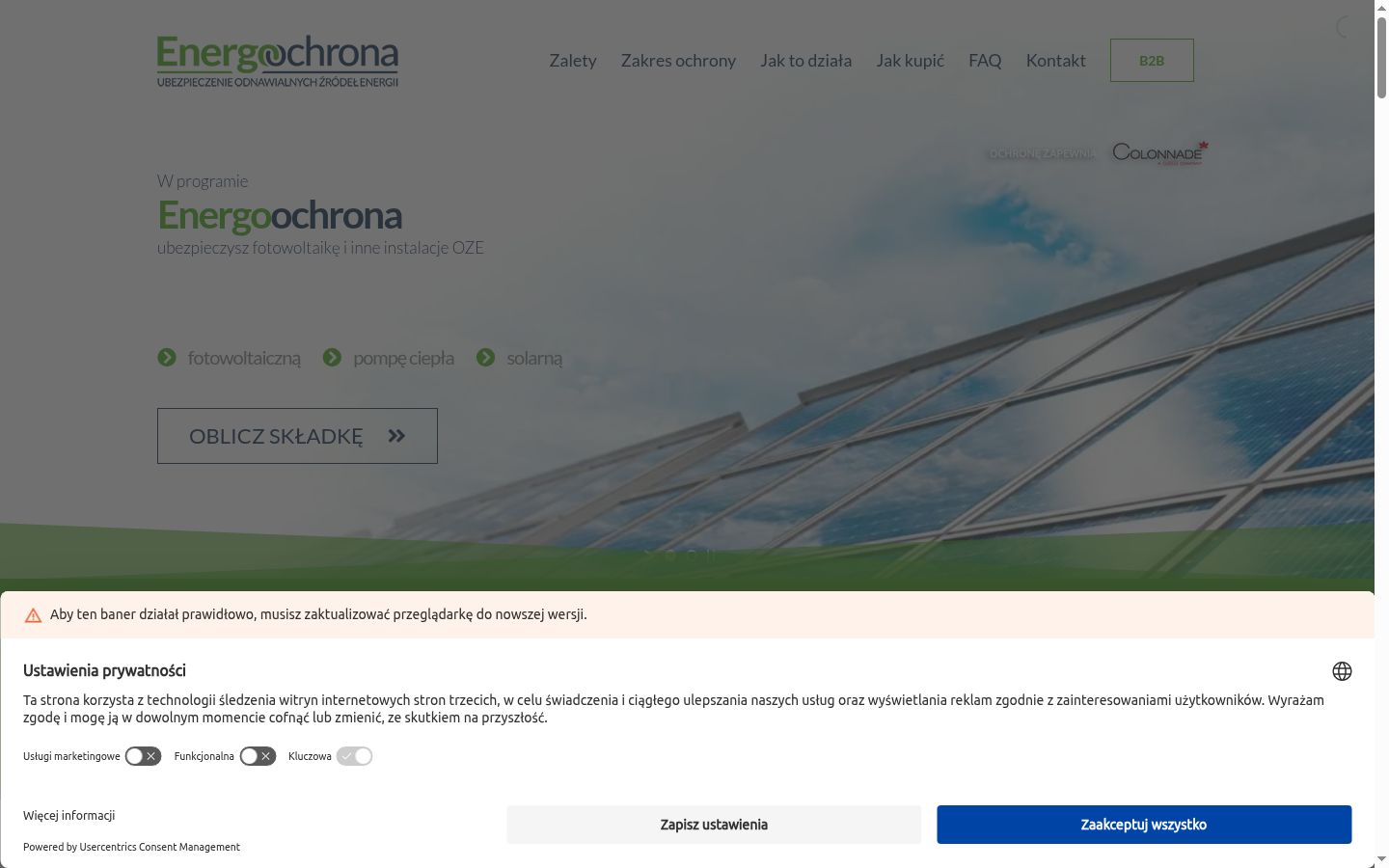 Captura de ecrã do banner de consentimento apresentado antes de qualquer interação