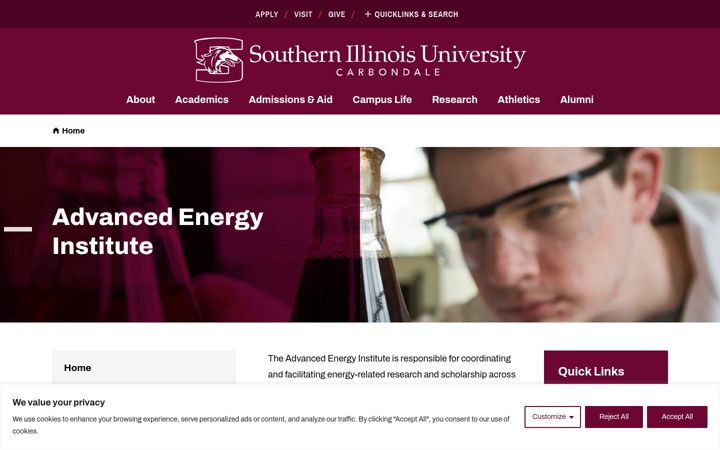Screenshot of energy.siu.edu