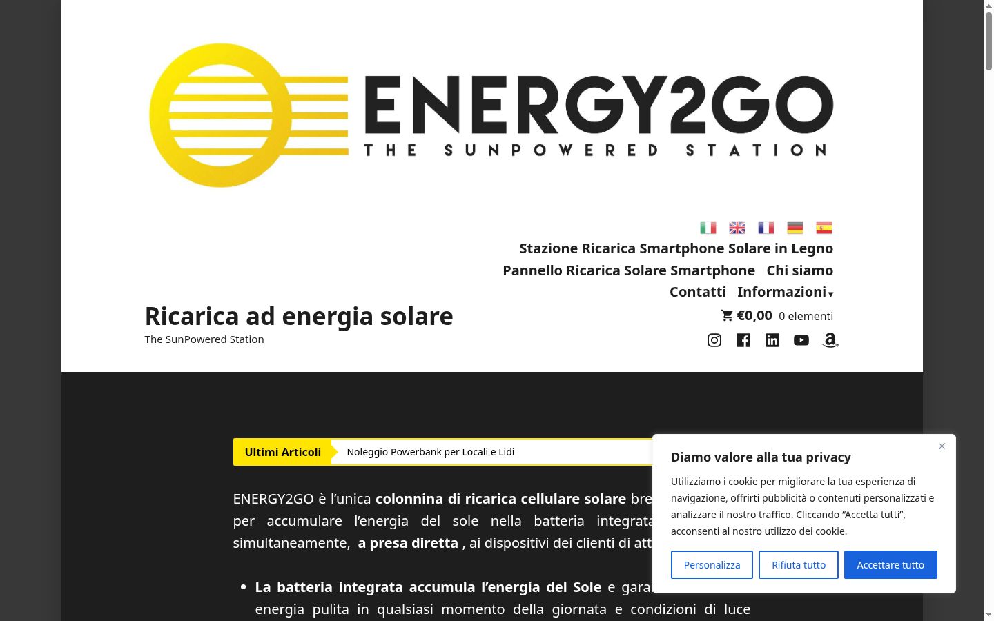 Screenshot del banner di consenso mostrato prima di qualsiasi interazione
