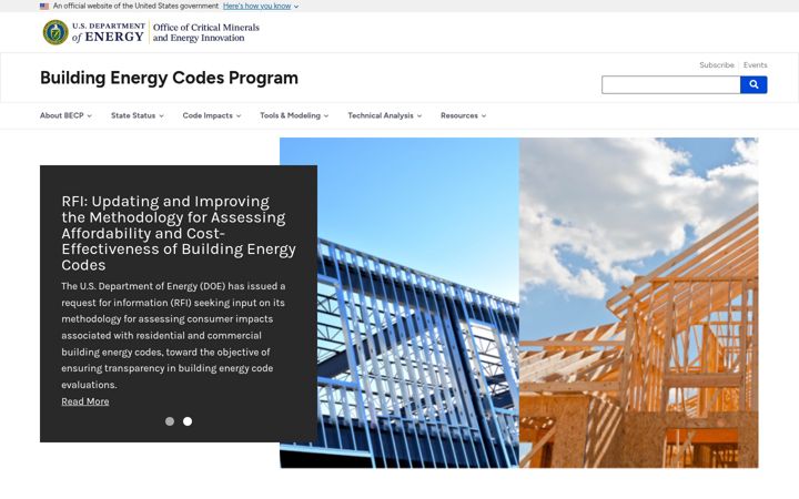 Screenshot of energycodes.gov