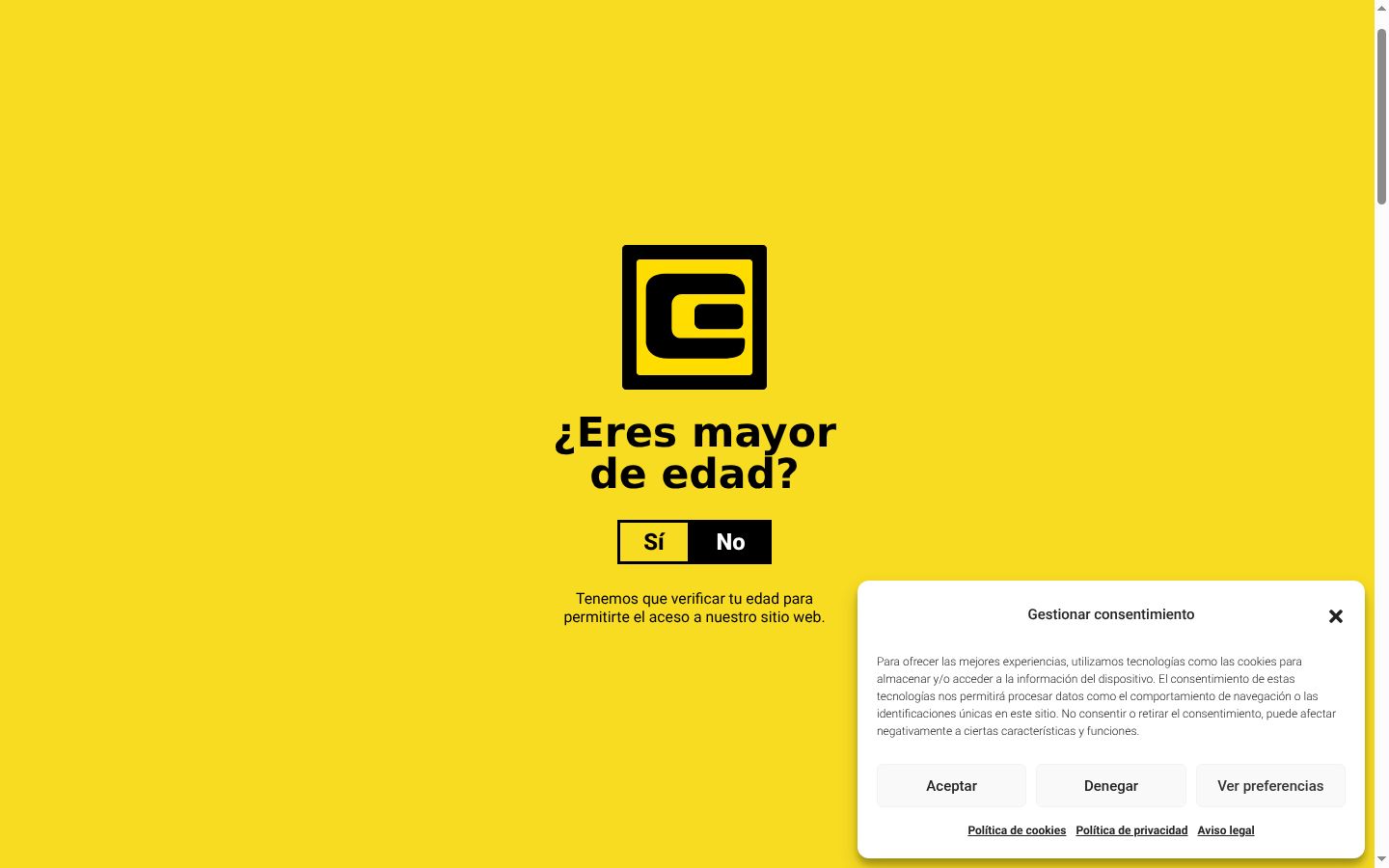 Captura de pantalla del banner de consentimiento mostrado antes de cualquier interacción