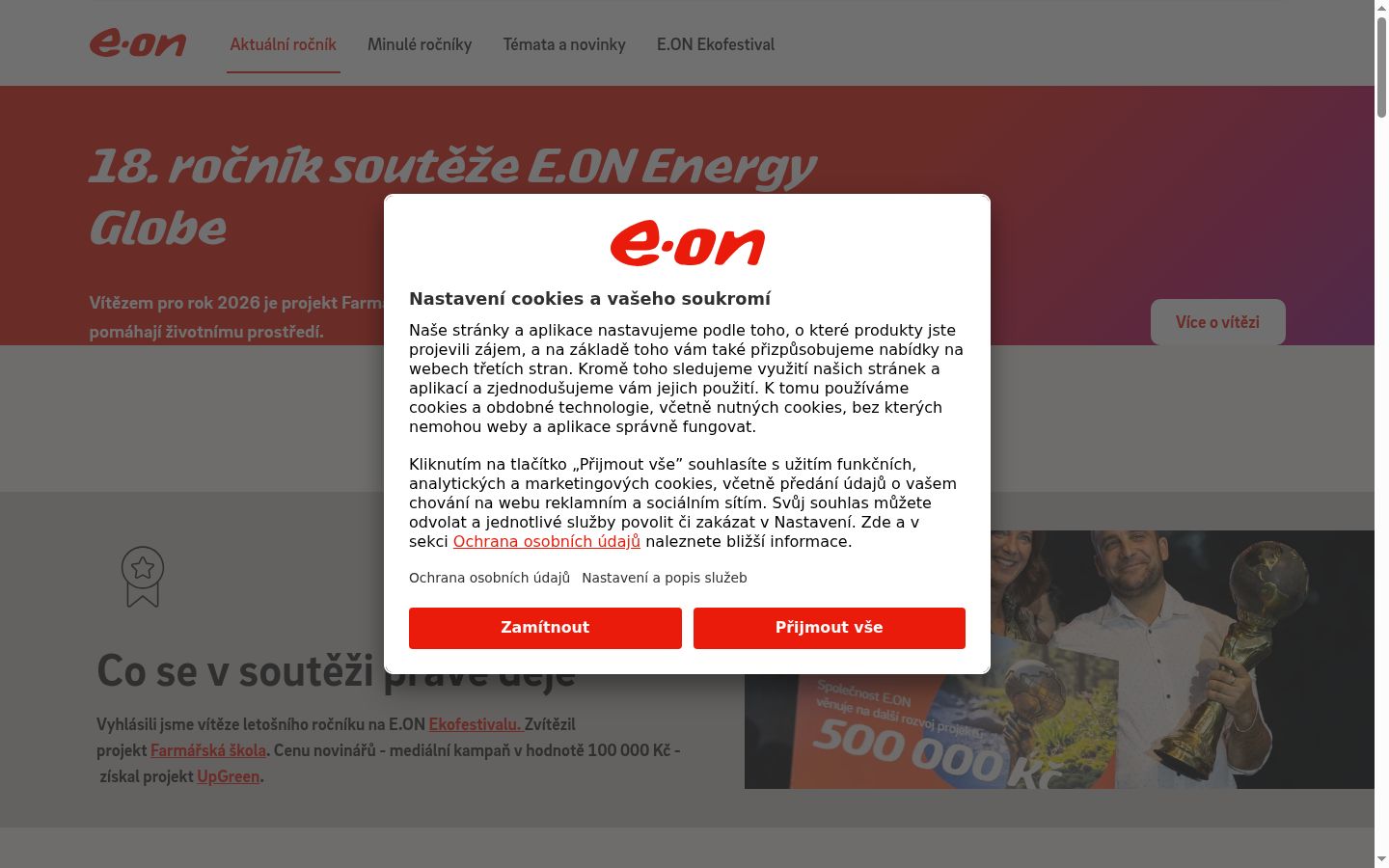 Sutikimo reklamjuostės, rodytos prieš bet kokią sąveiką, ekrano kopija