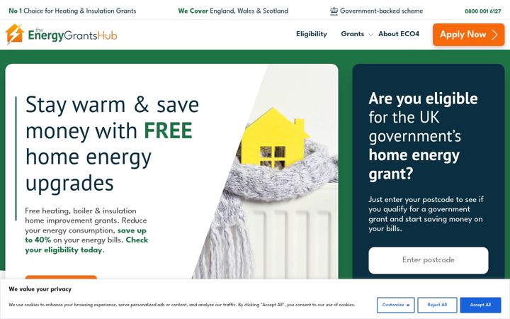 Screenshot του energygrantshub.co.uk