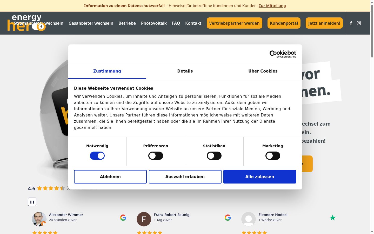 Screenshot tal-banner tal-kunsens muri qabel kwalunkwe interazzjoni