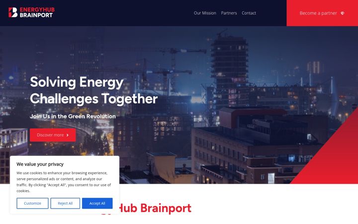 Skärmbild av energyhubbrainport.nl