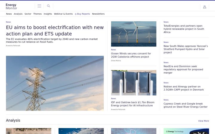 Screenshot of energymonitor.ai