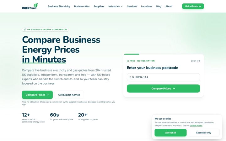 Screenshot του energytariff.co.uk