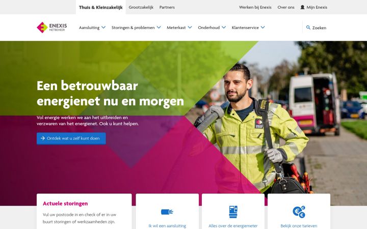 Screenshot stránky enexis.nl