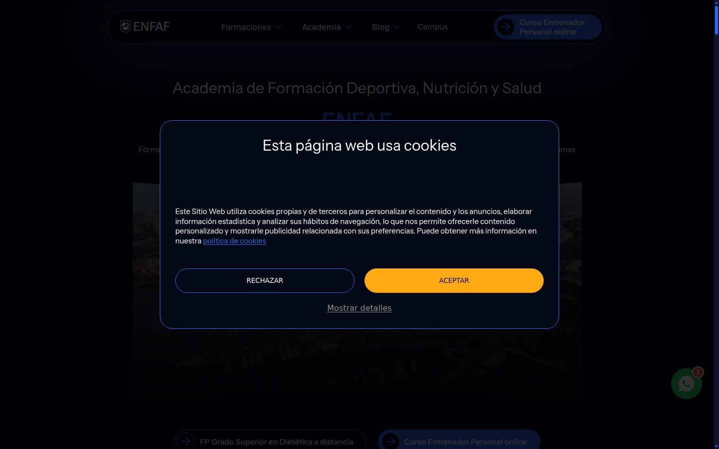 Captura de ecrã do banner de consentimento apresentado antes de qualquer interação
