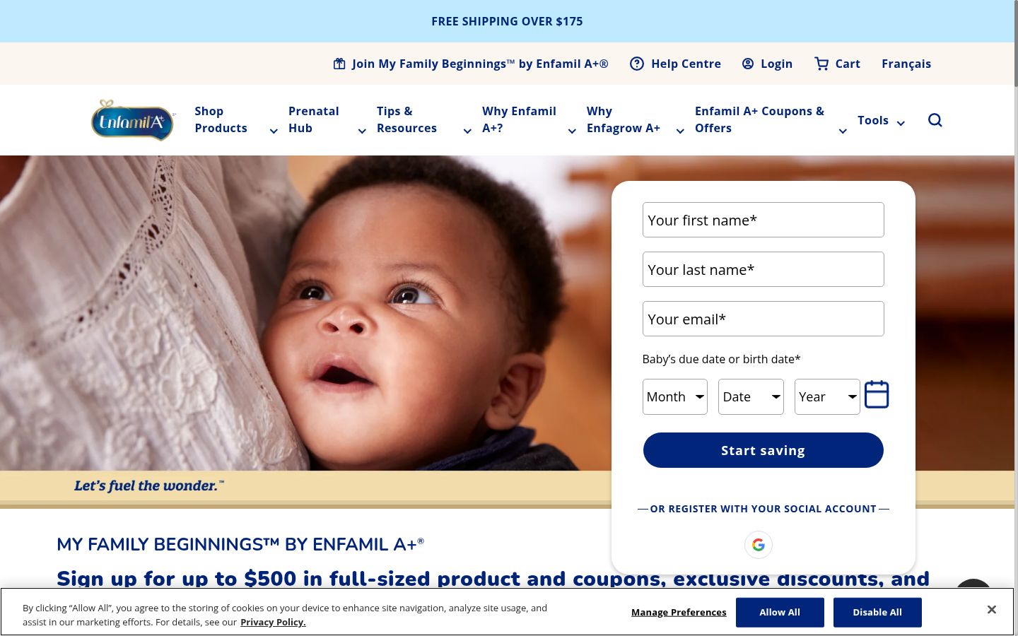 Screenshot van de toestemmingsbanner zoals getoond vóór enige interactie