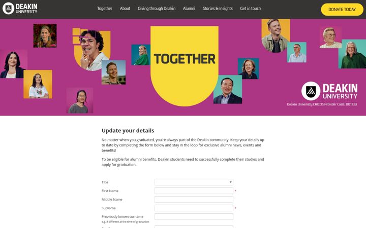 Screenshot of engage.deakin.edu.au