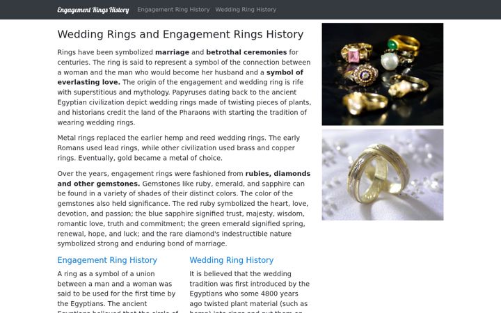 Screenshot of engagementringshistory.com