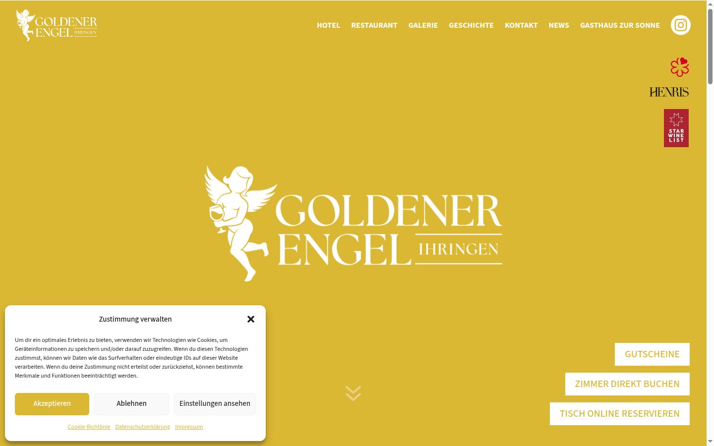 Screenshot des Einwilligungsbanners vor jeglicher Interaktion