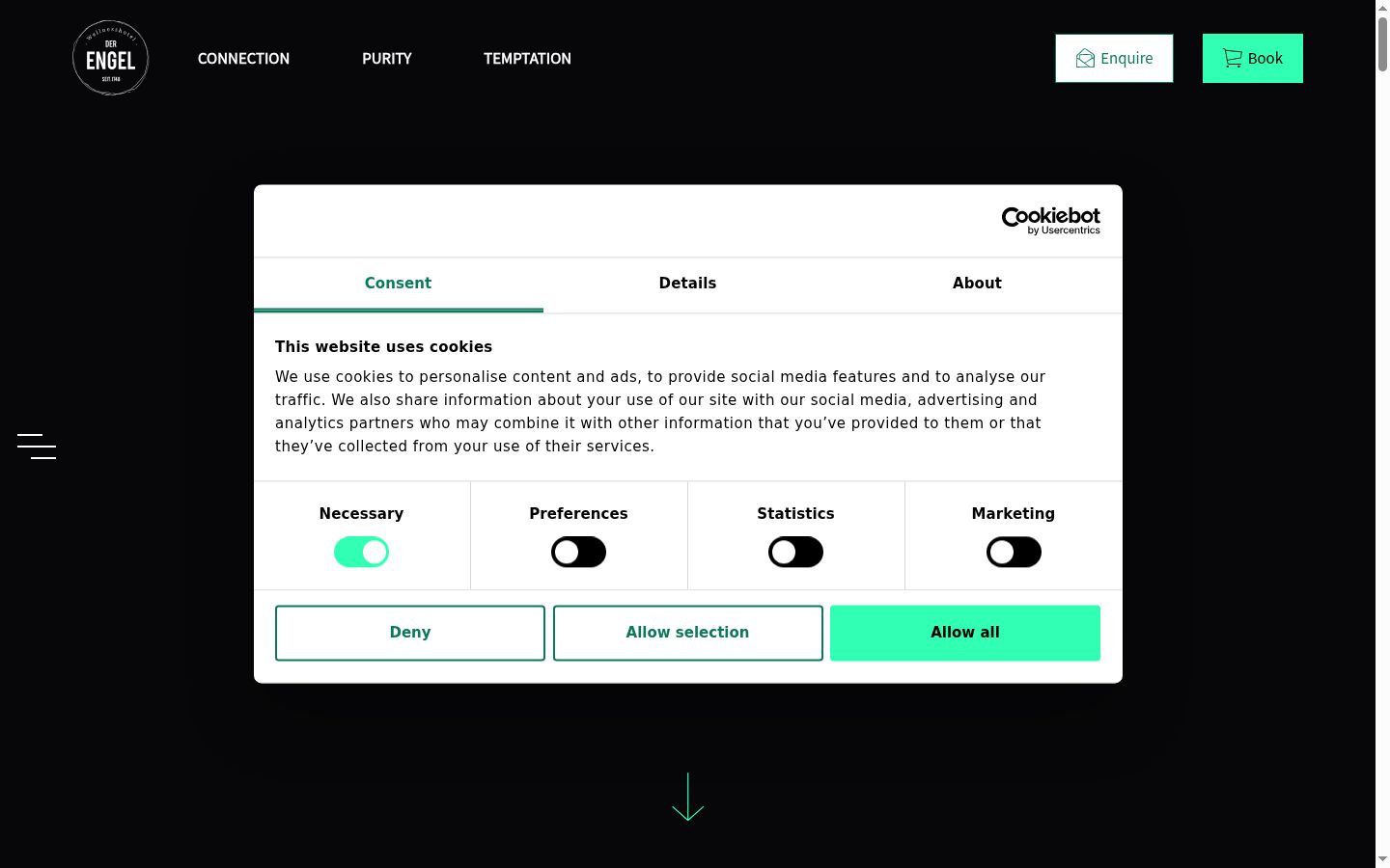 Screenshot del banner di consenso mostrato prima di qualsiasi interazione