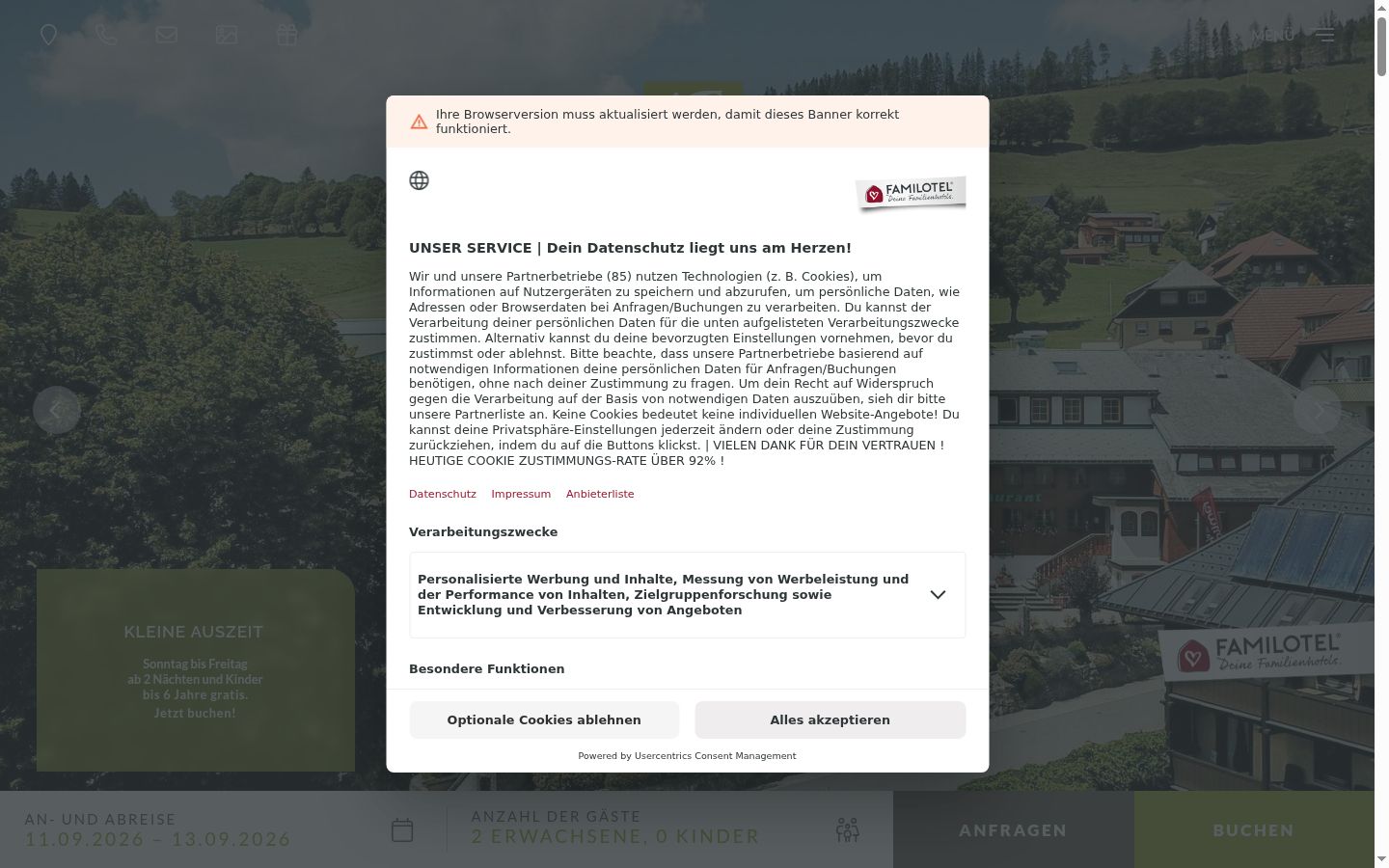 Sutikimo reklamjuostės, rodytos prieš bet kokią sąveiką, ekrano kopija
