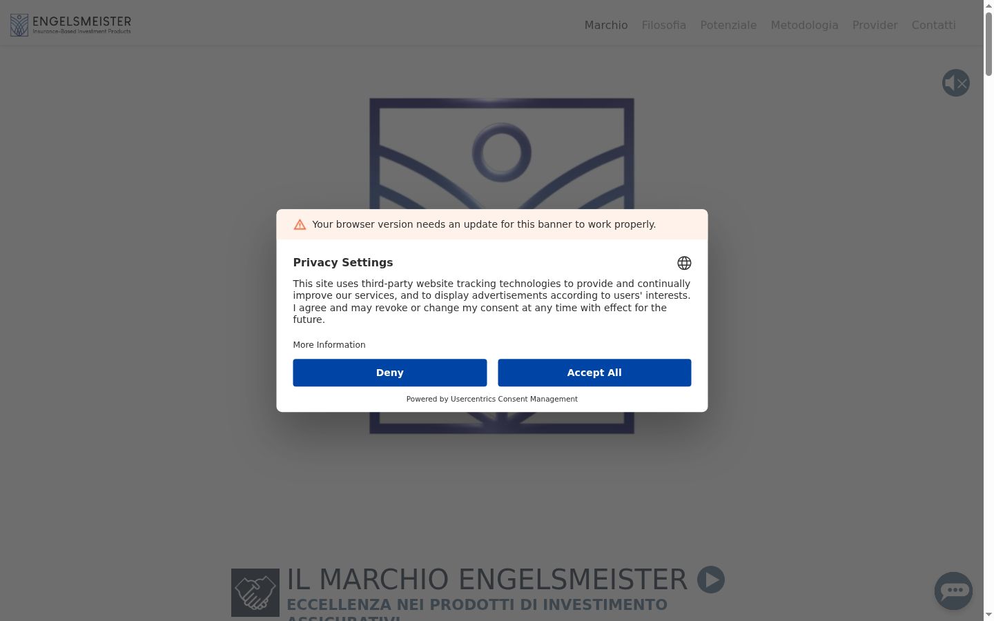 Screenshot del banner di consenso mostrato prima di qualsiasi interazione