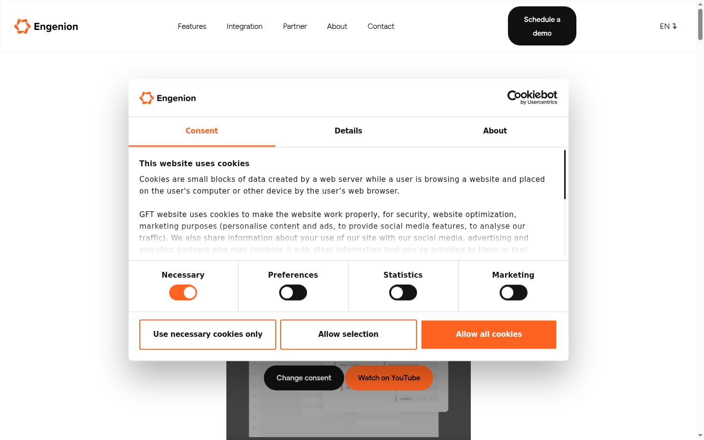Screenshot of the consent banner shown before any interaction