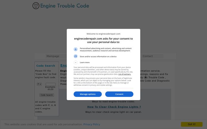 Screenshot of enginecoderepair.com