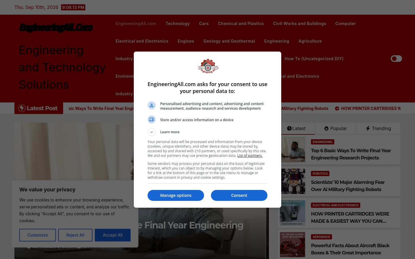 Screenshot of the consent banner shown before any interaction