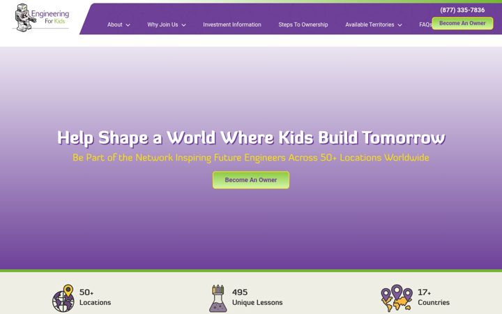 Screenshot of engineeringforkidsfranchise.com