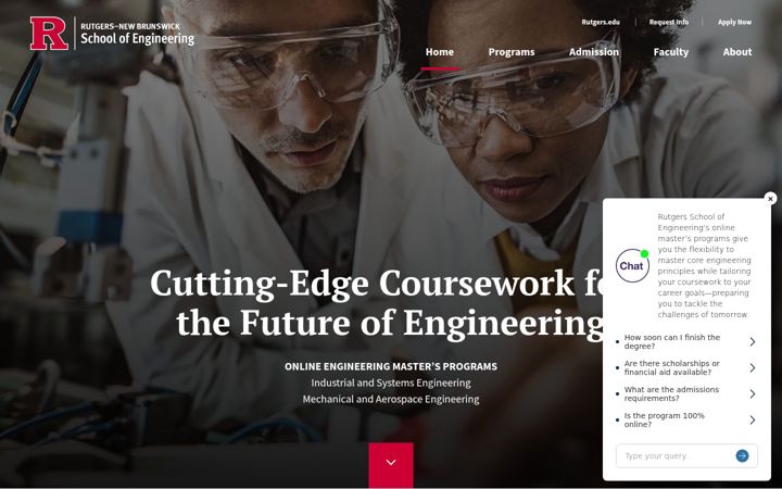 Screenshot of engineeringmastersonline.rutgers.edu