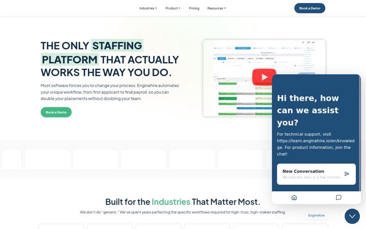 Screenshot of enginehire.io