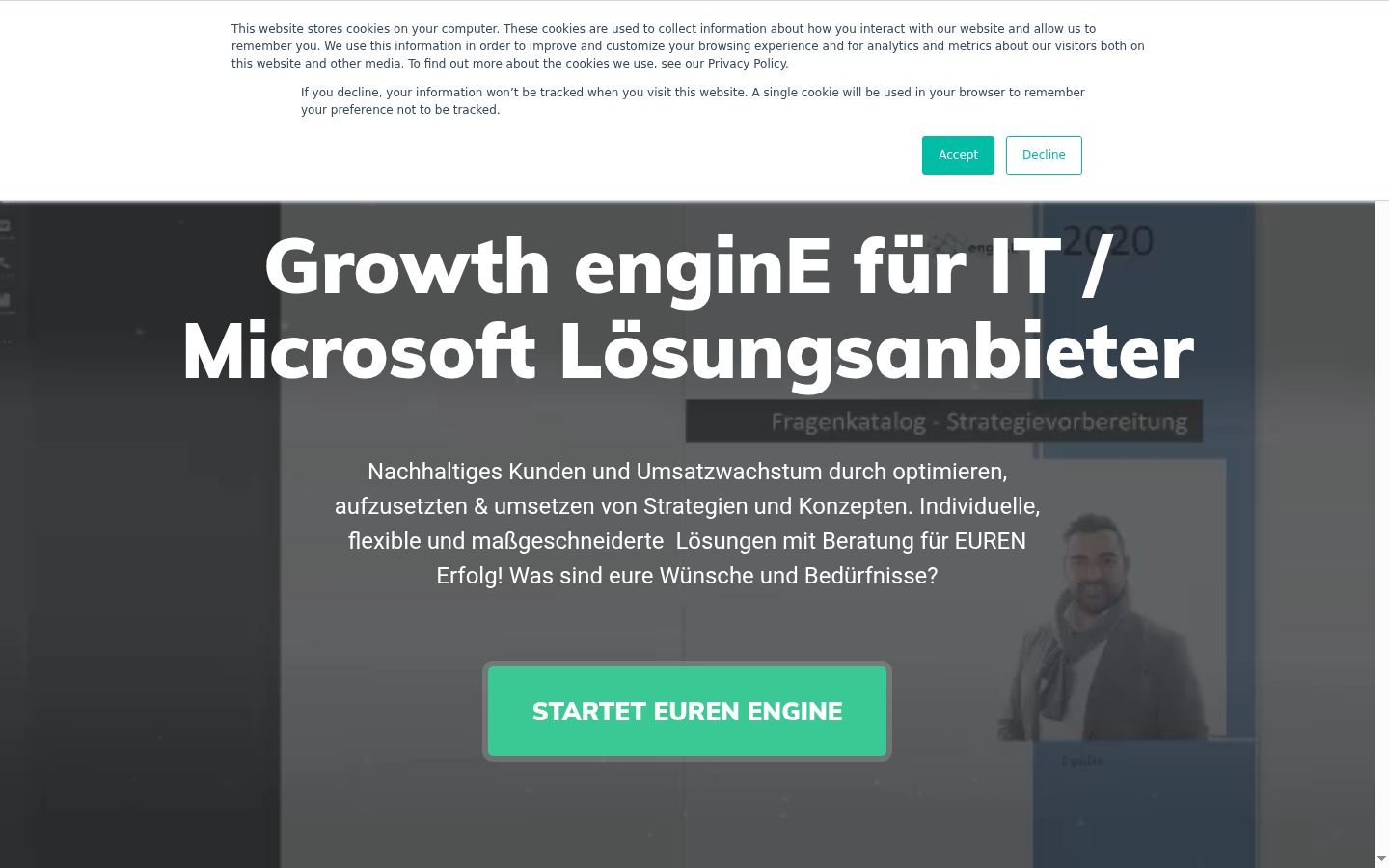 Screenshot des Einwilligungsbanners vor jeglicher Interaktion