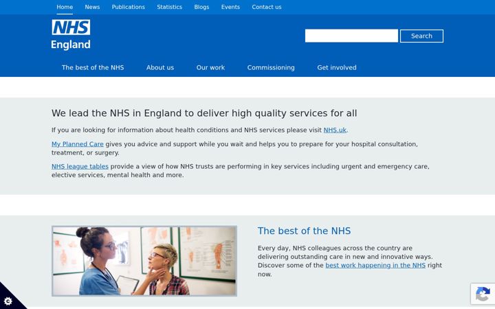 Capture d'écran de england.nhs.uk
