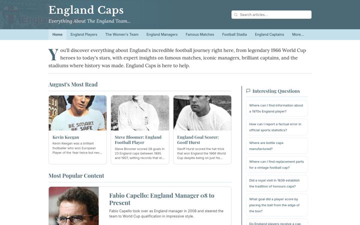 Screenshot von englandcaps.co.uk